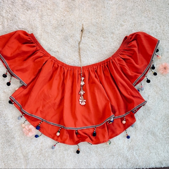 Love Andrea Tops - Fun Orange Crop Top w/ Pom Poms 🍊💃🏻